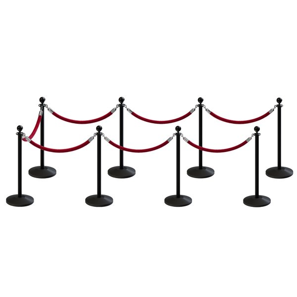Montour Line Stanchion Post and Rope Kit Black, 8 Ball Top7 Maroon Rope C-Kit-8-BK-BA-7-PVR-MN-PS